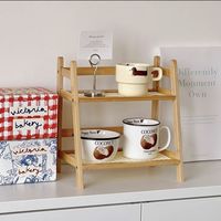 Organisateur de comptoir en bambou à 2 niveaux pour cuisine et maison, étagère de comptoir pour accessoires de bar à thé et café, support de présentation pour tasses à matcha