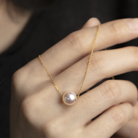 Collier pendentif en or véritable 14K 18K avec perles rondes Akoya d'eau de mer, différentes tailles disponibles pour femme, cadeau idéal pour les fêtes