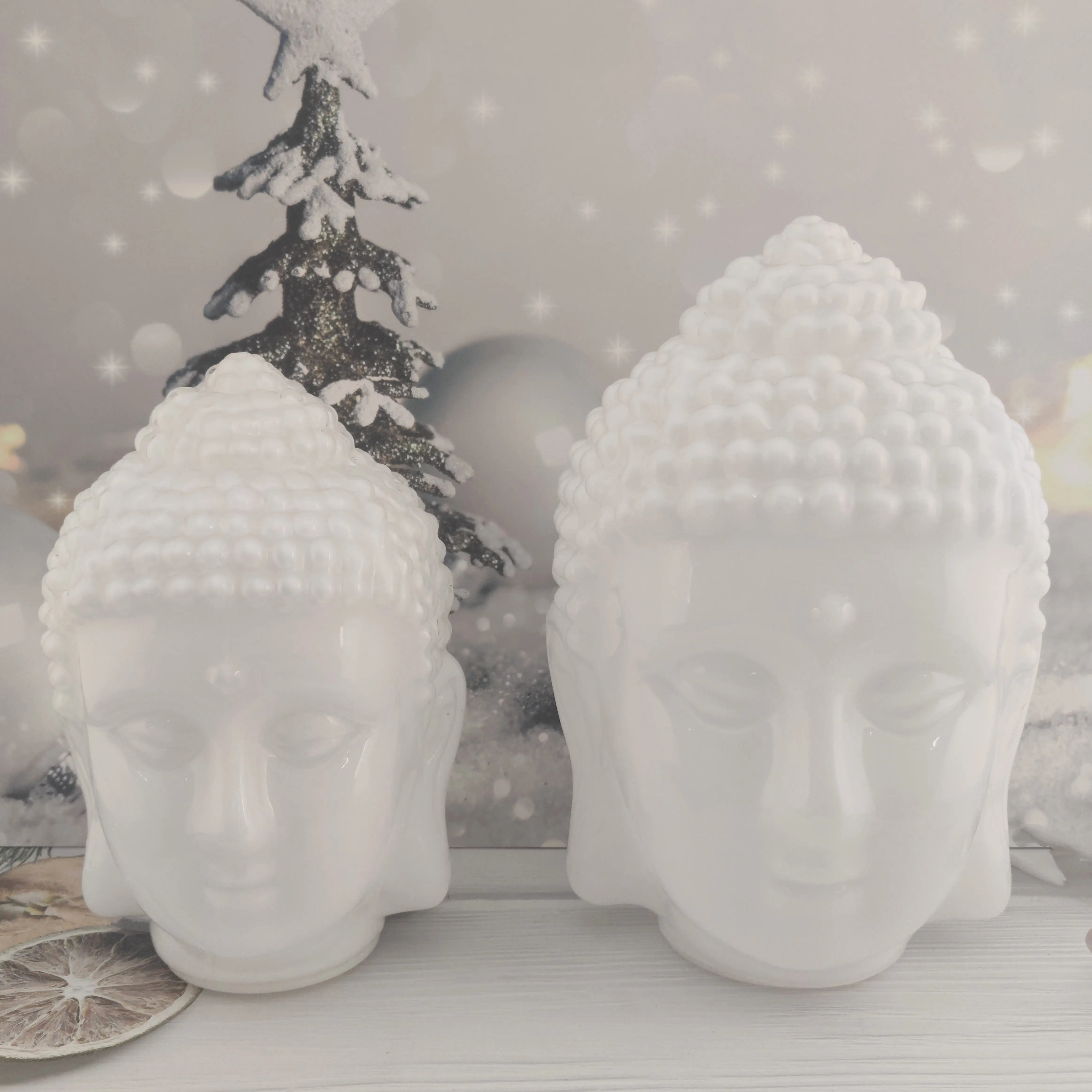Escultura de cabeza de Buda de cristal blanco, adornos para Decoración de mesa del hogar, alimentada por batería
