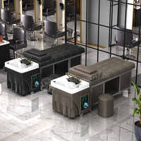 Table de massage à circulation d'eau noire pour salon de beauté, chaise de lavage de cheveux avec bol, vapeur, thérapie faciale, lit de spa