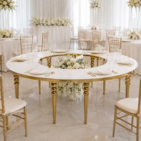Table Serpentine de Luxe en Acier Inoxydable Doré en Forme de S pour Événements, Banquets, Mariages, Fêtes, Table Ronde avec Plateau en MDF/Verre Blanc