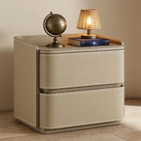 Table de chevet italienne de luxe en bois massif, avec double tiroir en cuir, armoire de rangement silencieuse et écologique, mobilier de chambre à coucher