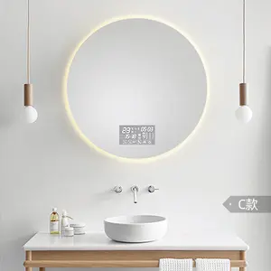 Wall Hanging Salon Circular Hotel Bathroom Touch Sensing Defogging Bluetooth Hidden Light With Makeup Room LED Mmirror