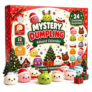 Calendrier de l'Avent de Noël 24 Jours de Surprise, Boîte Mystère Compte à Rebours en Forme de Dumpling Moelleux, Jouets Anti-Stress à Presser pour Enfants - Product Image 1