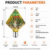 Ampoule LED en verre 3D effet feu d'artifice, B22 220V 2700K, blanc chaud doux, 20 lumens, pour la décoration de la chambre, de la maison, du restaurant, du bar, de l'hôtel