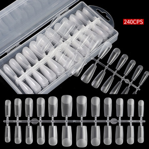Faux ongles professionnels 240 pièces en ABS souple, couvrance totale, sans trace, formes amande et cercueil, capsules d'ongles artificiels en gel - Product Image 1
