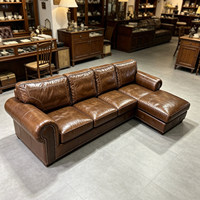 Canapé d'angle combiné haut de gamme en cuir pleine fleur huilé, style rétro américain, pour villa, salon, personnalisation sur mesure