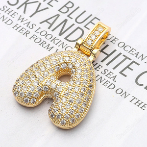 Kim cương Vàng 18k mạ đồng thau vi Pave Trắng Cubic Zirconia CZ Bảng chữ cái Mặt dây Charms 26 thư A ~ Z - Product Image 4