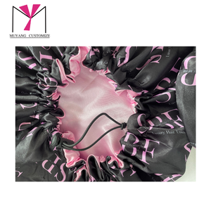 Muyang Customize Satin <b>Bonnet</b> With Drawstrings 54-56cm Printed Pattern Fashion Sleep Hat For Women Home Use - Product Image 6