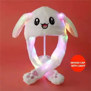 Led Bunny Hat Moving Ear Rabbit Hat Cartoon Warm Colorful Led Light Toy Christmas Winter Hat