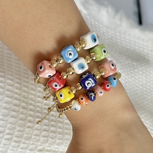 Gelang Batu Alam Buatan Tangan dengan Manik-manik Tembaga Emas 18k, Bentuk Persegi dan Elips Berwarna-warni untuk Wanita - Product Image 3