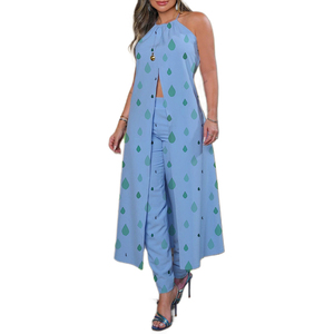 Ensemble haut ample sans manches uni dos nu et pantalon taille haute pour femme – Tendance - Product Image 3