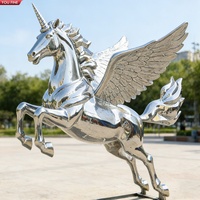 Sculpture d'unicorn ailée en acier inoxydable poli YOUFINE, décoration urbaine pour plaza extérieure