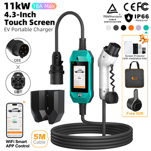 Chargeur EV portable Feyree GBT Smart 11kW 16A, chargeur EV triphasé niveau 2, commande à distance par application, mise à niveau OTA avec écran tactile de 4,3 pouces - Product Image 1