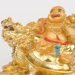 <span class=keywords><strong>Figurine</strong></span> Bouddha porte-bonheur en résine dorée 24 carats, assis sur des tortues <span class=keywords><strong>dragon</strong></span>, tenant des lingots <span class=keywords><strong>chinois</strong></span>, pour la décoration Feng Shui de la maison - Product Image 5