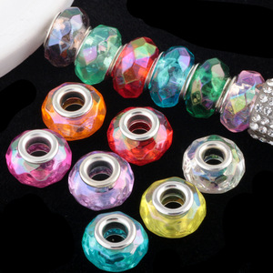 Cuentas espaciadoras acrílicas de plástico con forma de rueda, redondas y planas, con agujero grande, imitación de concha marina, brillantes, de colores mixtos - Product Image 5