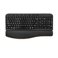Nouveau clavier ergonomique sans fil 2,4 GHz USB 3.0 à piles, pleine taille, design droitier, touches multimédias, repose-poignets rembourré pour