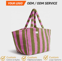 Sac fourre-tout en tissu éponge grande capacité OEM ODM, sac à main en tissu éponge tendance avec poignée confortable, options rayées pour les commandes en gros