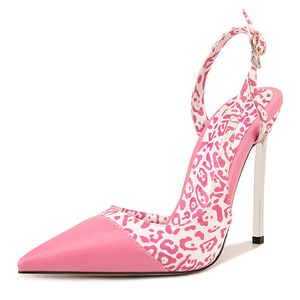Big Size 47 Women Leopard Patchwork Sandals High Thine <b>Heels</b> Back Strap Shoes on Slingback Pointy <b>Closed</b> <b>Toe</b> Pumps - Product Image 2