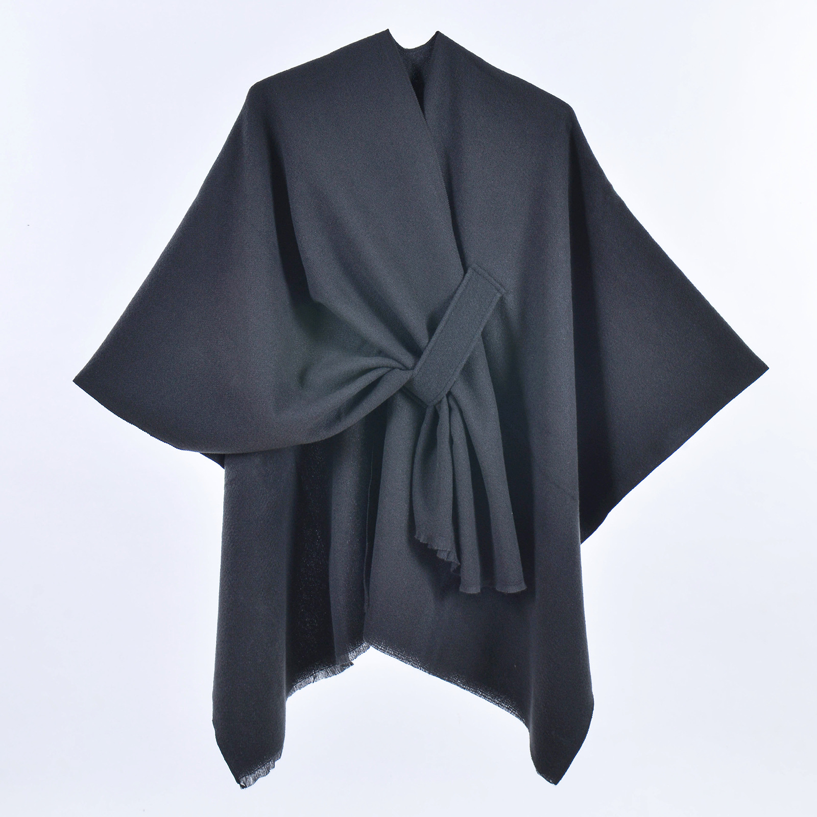 Solid tassel strap shawl black - 130x150cm