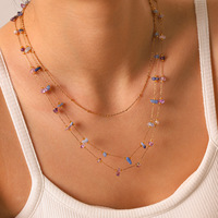 Collier ras du cou Bingxin Jewelry, perles de pierres naturelles bohèmes, plaqué or, acier inoxydable, double couche