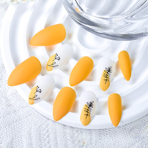 <span class=keywords><strong>Uñas</strong></span> Postizas Medianas con Diseño de Hojas de Almendro, <span class=keywords><strong>Uñas</strong></span> Acrílicas Mate, <span class=keywords><strong>Uñas</strong></span> Postizas en Color <span class=keywords><strong>Blanco</strong></span> y Amarillo <span class=keywords><strong>para</strong></span> Mujer, Otoño, 24 Piezas - Product Image 4