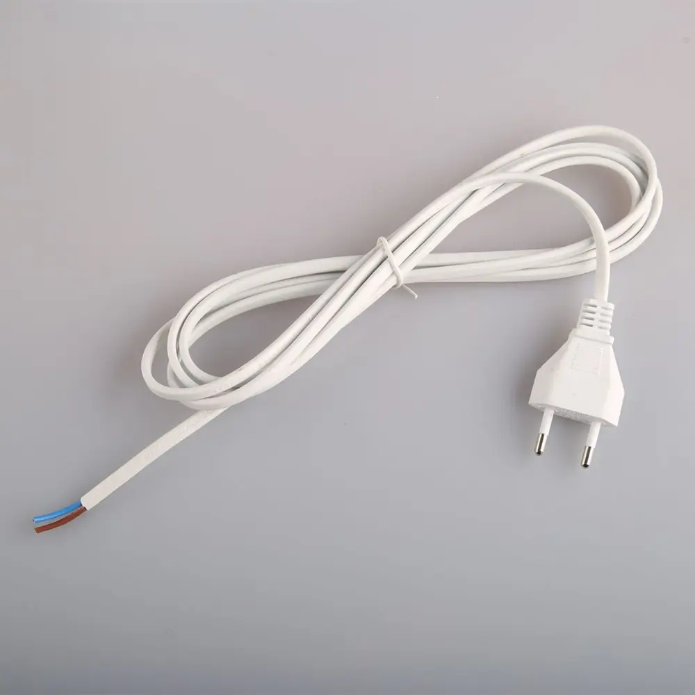 Câble de 1.5 mètre, cordon d'alimentation blanc standard européen, deux fiches rondes, fil nu
