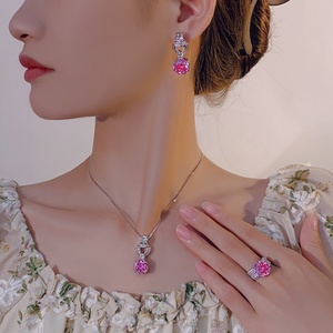 Wholesale Eco-friendly Copper 12MM Rose Cut <strong>Pink</strong> Cubic Zirconia Vintage Pendant Earrings <strong>Set</strong> <strong>Jewellery</strong> <strong>Set</strong> for Women Jewelry - Product Image 6