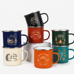 Tasses promotionnelles émaillées imprimées pour les fêtes, avec logo personnalisé, collection de tasses métalliques pour le camping, cadeau d'hiver - Product Image 1