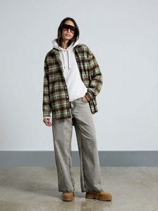 Phụ nữ flannel Áo Sơ Mi Thêu kiểm tra flannel Có Cổ Nút xuống áo sơ mi quá khổ - Product Image 5