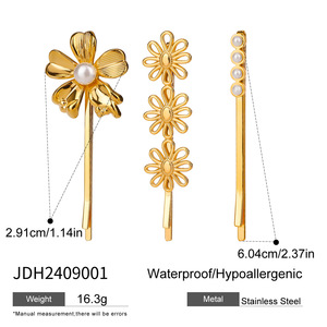 Набор заколок для волос Ilona Fashion: не тускнеющие, из нержавеющей стали с позолотой 18 карат, с жемчугом и цветами, для женщин и девушек - Product Image 6