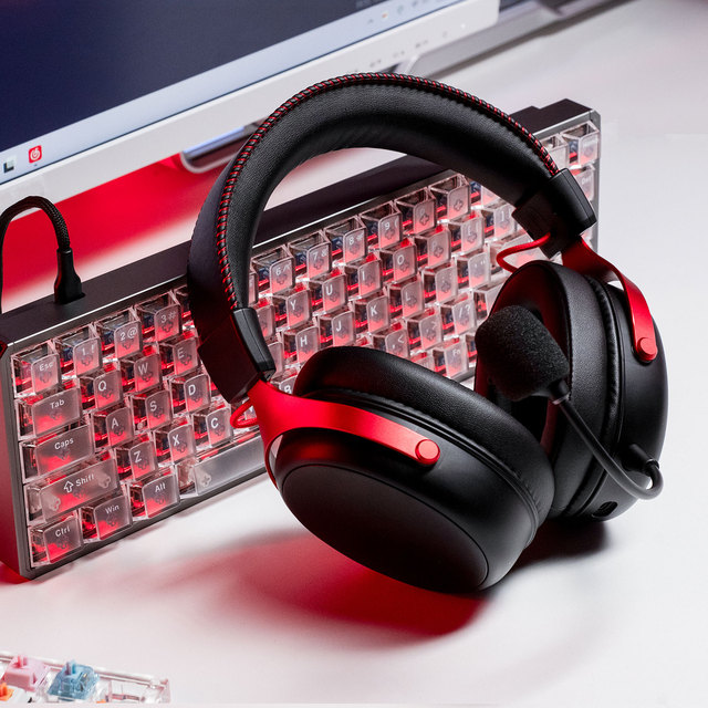 Akko VERGE S9 Ultra Gaming Headset Black & Red Over-Ear for 5.0 ENC Wired/Wireless Dual Mode Sports Travel Metal Design