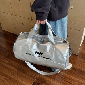 2025 Waterproof PU <b>Leather</b> Travel Fitness Yoga <b>Bag</b> Shiny Silver Travel Tote <b>Bags</b> Customized Luggage Storage <b>Bags</b> - Product Image 4