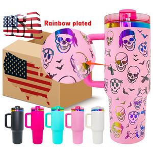 Powder Coated 40oz Insulated <b>Cup</b> <b>Reusable</b> Mirror Rainbow Plated Tumbler for Laser Etch Engraving - Product Image 1