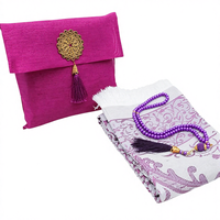 Ensemble tapis de prière musulman Hapton et tasbih avec sac portable, boîte islamique - Tapis doux pour femmes et hommes, cadeau de voyage pour Ramadan/Eid/Hajj (violet)