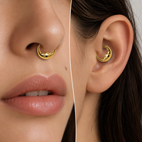 Anneau de nez articulé en titane plaqué or ASTM F136 G23, motif lune, pour septum, hélix, daith, cartilage, cadeau de mariage
