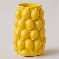 Vas Keramik Kuning Relief Lemon 3D Custom Grosir Gaya Mediterania Lukisan Tangan Ramah Lingkungan Pot Bunga Rumah Restoran