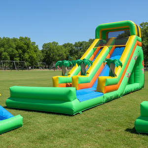 Structure gonflable commerciale avec toboggan aquatique, jeux de palmiers, château gonflable, toboggan pour enfants, utilisation extérieure, toboggan sec et aquatique - Product Image 2