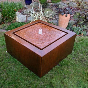 Corten Steel <b>Cube</b> Water Fountain, Garden Fountain Water Feature - Product Image 1