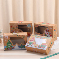 Scatola per Dessert Natalizia in Carta Kraft con Finestra, Confezione in Carta per Caramelle, Coperchio Trasparente, Scatola Regalo Personalizzata per Pasticceria, Vendita all'Ingrosso
