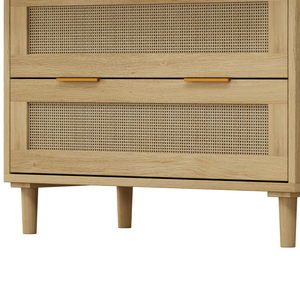 31.50" 3-<b>Drawer</b> Rattan <b>Storage</b> Cabinet Oak Finish <b>For</b> Bedroom Living Room Dining Room Hallways - Product Image 6