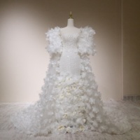Gaun Pengantin Mermaid 2 in 1 Tanpa Tali, Penuh Payet Kristal, Cape Bunga Mawar 3D Lepas Pasang, Gaun Pengantin Custom Grosir