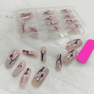 <span class=keywords><strong>Ongles</strong></span> pressés floraux brillants printemps-été, <span class=keywords><strong>faux</strong></span> <span class=keywords><strong>ongles</strong></span> de longueur moyenne à courte, style chinois avec paillettes de fleurs de pêcher, art des <span class=keywords><strong>ongles</strong></span> réutilisable - Product Image 6