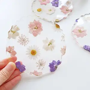 Ins Pressed Flower Resin Coaster With Gold Foil Epoxy Backyard Roller Coaster Custom Coasters For Drink