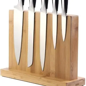 Double Side Bamboo Magnetic Knife Block Bamboo Wooden Magnetic Knife Holder