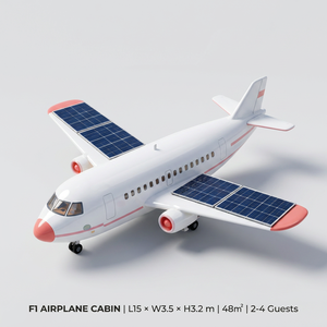 Villa préfabriquée en forme d'<span class=keywords><strong>avion</strong></span>, autonome et écologique, pour complexe hôtelier et hébergement hors réseau, en promotion - Product Image 1