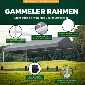 Tenda Carport Classica 3x6m con Telaio in Metallo, Resistente ai Raggi UV e Impermeabile, per Auto, SUV, Camion, Barca, <span class=keywords><strong>Garage</strong></span>, Riparo, Deposito, Prodotta in Cina - Product Image 2