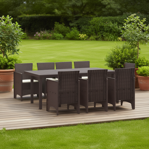 Set da pranzo da giardino in polipropilene marrone da 7 pezzi, mobili da esterno, design contemporaneo resistente alle intemperie - Product Image 2