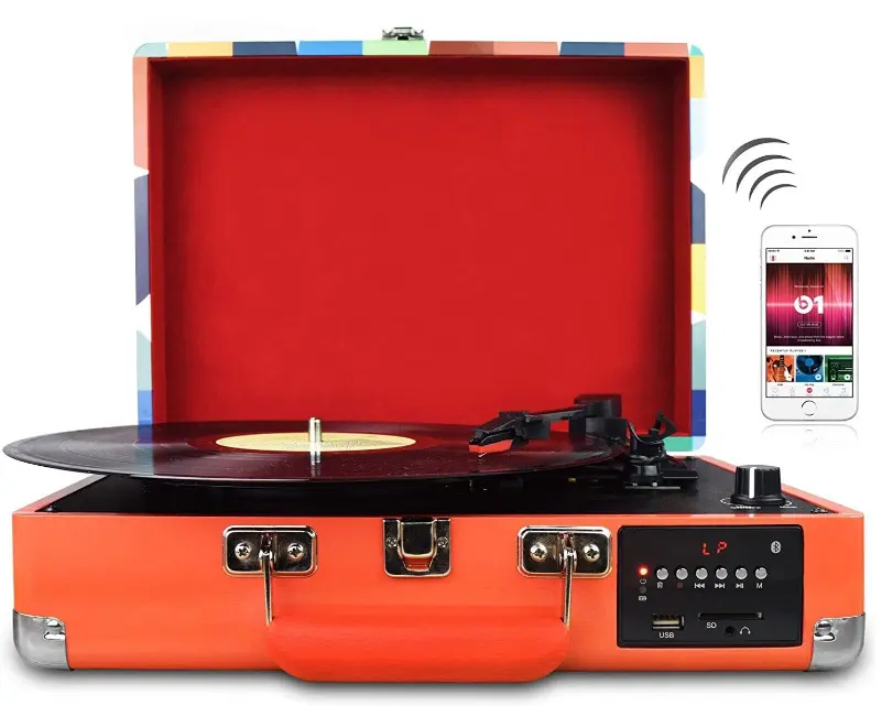 Giradischi in vinile giradischi valigia di fascia alta con Radio BTFM multifunzione/registratore da USB a MP3/SDcard/registrazione PC