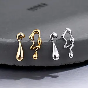 ICEBELA Water Drop Stud Earrings Wholesale 925 Sterling Silver Minimalist Asymmetrical Irregular Earrings For Women